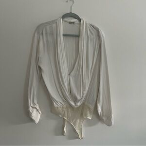 Free People Cream Drape Front Bodysuit
